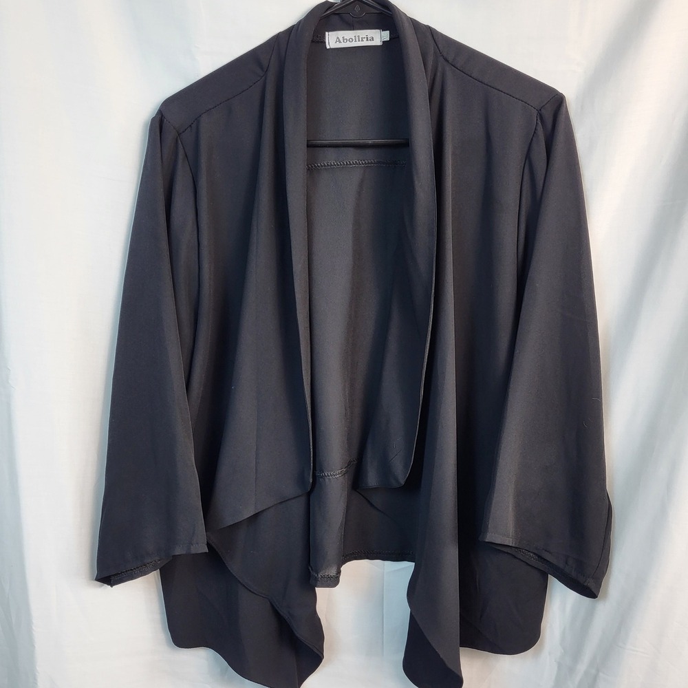 Abollria Womens Black Open Front Cardigan XL Lightweight Kimono‎ Drape Sheer
